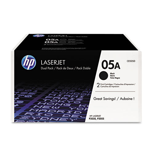 HP 05A, (CE505D) 2-Pack Black Original LaserJet Toner Cartridges-(HEWCE505D)