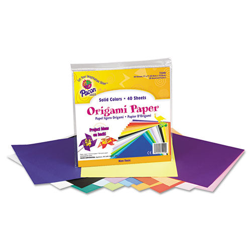 Origami Paper, 30 lb Bond Weight, 9 x 9, Assorted Bright Colors, 40/Pack-(PAC72200)