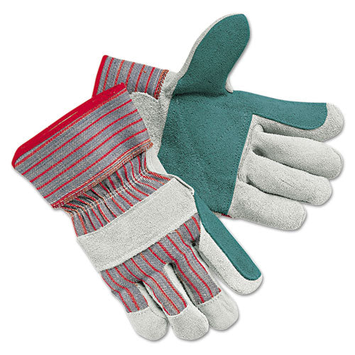 Mens Economy Leather Palm Gloves, White/Red, Large, 12 Pairs-(MPG1211J)