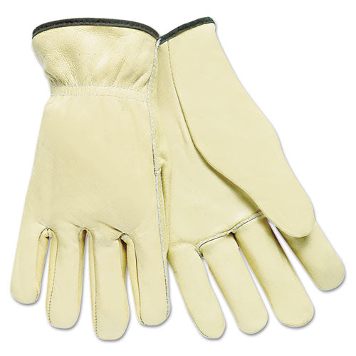 Full Leather Cow Grain Driver Gloves, Tan, Large, 12 Pairs-(MPG3200L)