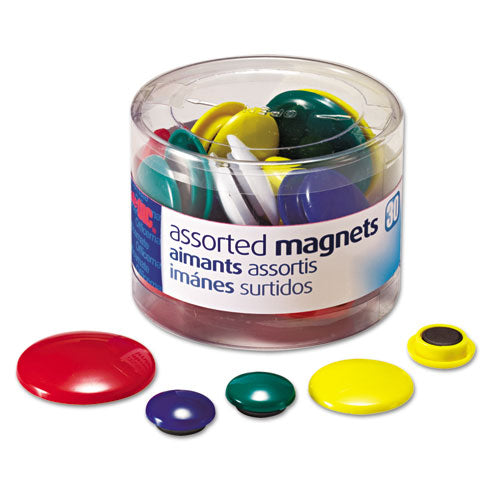 Assorted Magnets, Circles, Assorted Sizes and Colors, 30/Tub-(OIC92500)