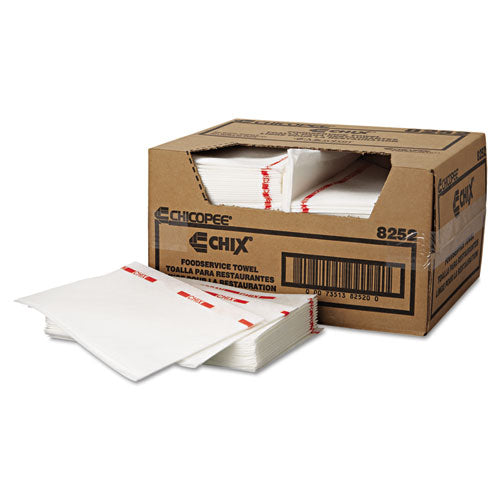 Food Service Towels, Cotton, 13 x 21, White/Red, 150/Carton-(CHI8252)