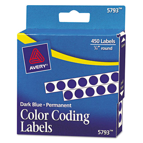 Handwrite-Only Permanent Self-Adhesive Round Color-Coding Labels in Dispensers, 0.25" dia, Dark Blue, 450/Roll, (5793)-(AVE05793)