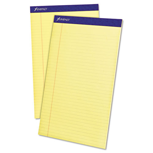 Perforated Writing Pads, Wide/Legal Rule, 50 Canary-Yellow 8.5 x 14 Sheets, Dozen-(TOP20230)