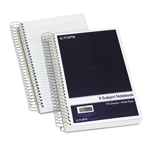 Wirebound Five-Subject Notebook, Wide/Legal Rule, Navy Cover, (175) 9.5 x 6 Sheets-(TOP63859)