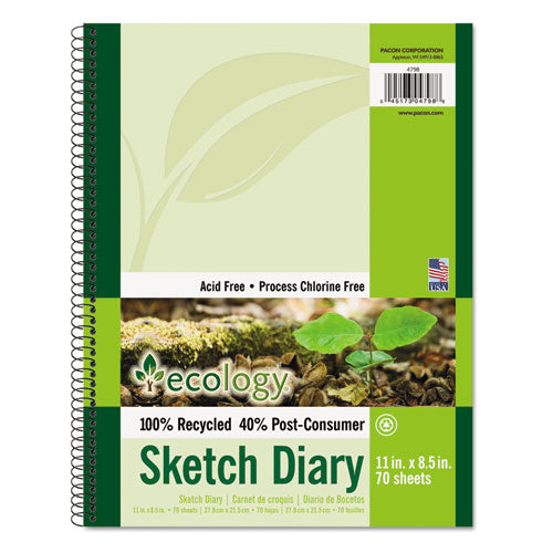 Ecology Sketch Diary, 60 lb Text Paper Stock, Green Cover, (70) 11 x 8.5 Sheets-(PAC4798)