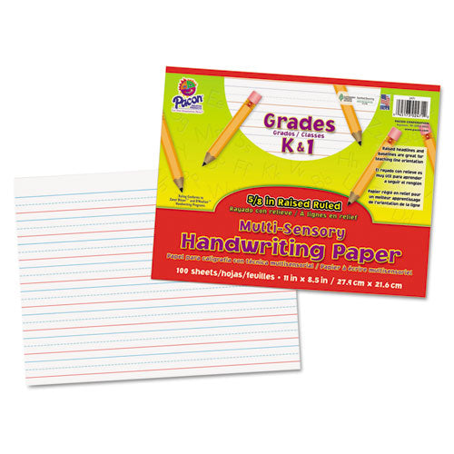 Multi-Sensory Raised Ruled Paper, 5/8" Short Rule, 8.5 x 11, 100/Pad-(PAC2471)