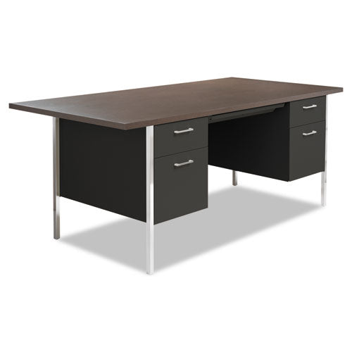 Double Pedestal Steel Desk, 72" x 36" x 29.5", Mocha/Black-(ALESD7236BM)