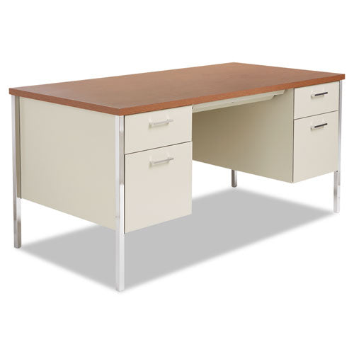 Double Pedestal Steel Desk, 60" x 30" x 29.5", Cherry/Putty-(ALESD6030PC)