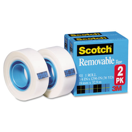 Removable Tape, 1" Core, 0.75" x 36 yds, Transparent, 2/Pack-(MMM8112PK)