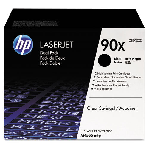 HP 90X, (CE390X-D) 2-Pack High-Yield Black Original LaserJet Toner Cartridges-(HEWCE390XD)