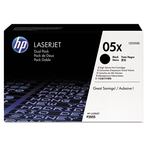 HP 05X, (CE505X-D) 2-Pack High-Yield Black Original LaserJet Toner Cartridges-(HEWCE505XD)