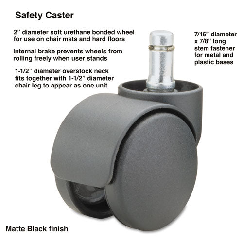 Safety Casters, Oversized Neck, Grip Ring Type B Stem, 2" Soft Polyurethane Wheel, Matte Black, 5/Set-(MAS64335)