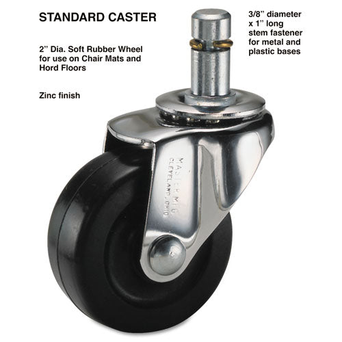 Standard Casters, Grip Ring Type K Stem, 2" Soft Rubber Wheel, Black/Zinc, 4/Set-(MAS32001)