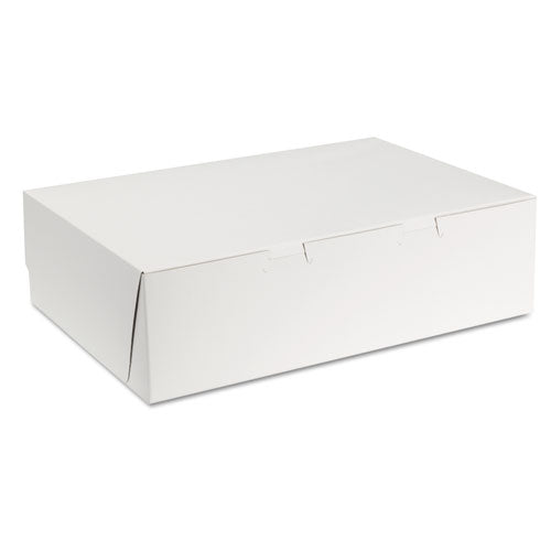 White One-Piece Non-Window Bakery Boxes, 1/4-Sheet Cake Box, 14 x 10 x 4, White, Paper, 100/Carton-(SCH1025)