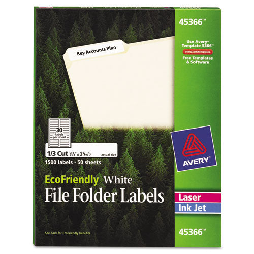 EcoFriendly Permanent File Folder Labels, 0.66 x 3.44, White, 30/Sheet, 50 Sheets/Pack-(AVE45366)