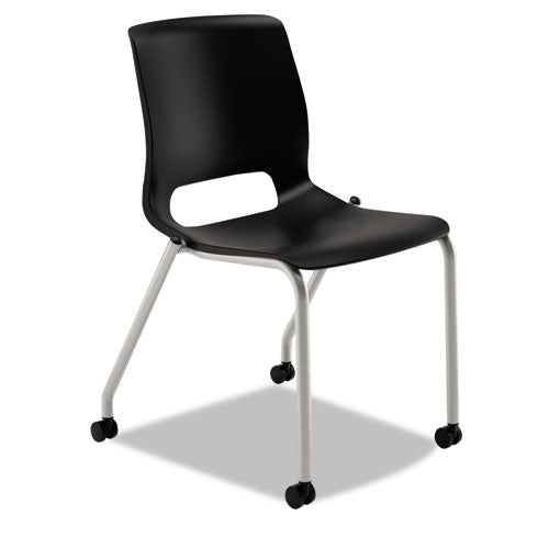 Motivate Four-Leg Stacking Chair, Supports 300 lb, 18.25" Seat Height, Onyx Fabric Seat, Black Back, Platinum Base, 2/Carton-(HONMG201CU10)