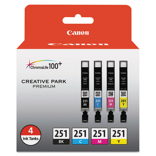 6513B004 (CLI-251) ChromaLife100+ Ink, Black/Cyan/Magenta/Yellow, 4/Pack-(CNM6513B004)