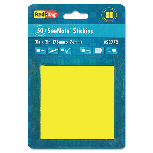 SeeNotes Stickies , 3" x 3", Neon Yellow, 50 Sheets/Pad-(RTG23772)