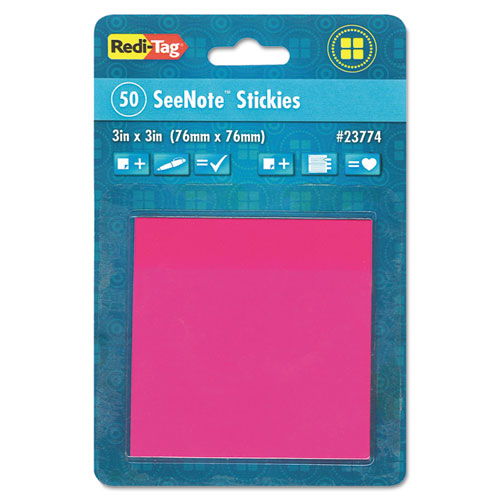 SeeNotes Stickies , 3" x 3", Transparent Neon Pink, 50 Sheets/Pad-(RTG23774)