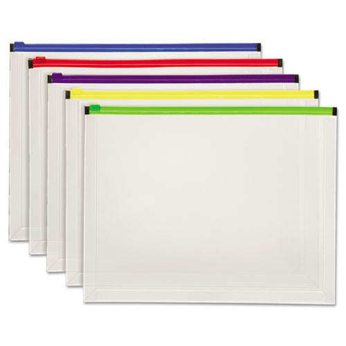 Poly Zip Envelope, Zipper Closure, 10 x 13, Assorted Colors, 5/Pack-(PFX85292)