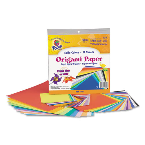 Origami Paper, 30 lb Bond Weight, 9.75 x 9.75, Assorted Bright Colors, 55/Pack-(PAC72230)