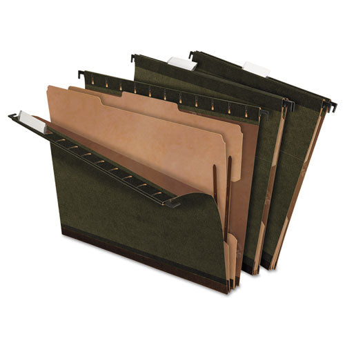 SureHook Reinforced Hanging Divider Folders, 2" Expansion, 2 Dividers, 4 Fasteners, Letter Size, Green Exterior, 10/Box-(PFX59254)