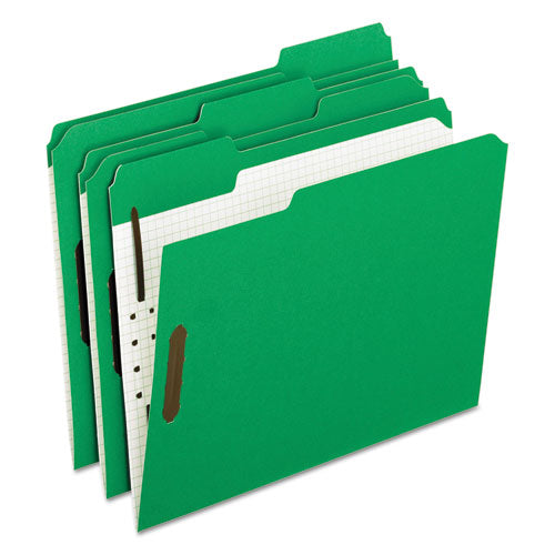 Colored Classification Folders with Embossed Fasteners, 2 Fasteners, Letter Size, Green Exterior, 50/Box-(PFX21329)