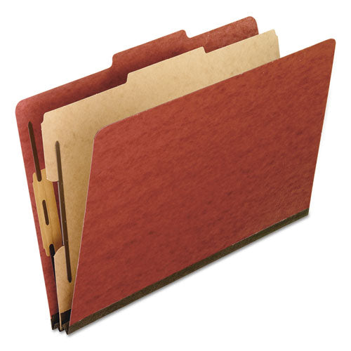 Four-Section Pressboard Classification Folders, 2" Expansion, 1 Divider, 4 Fasteners, Legal Size, Red Exterior, 10/Box-(PFX2157R)