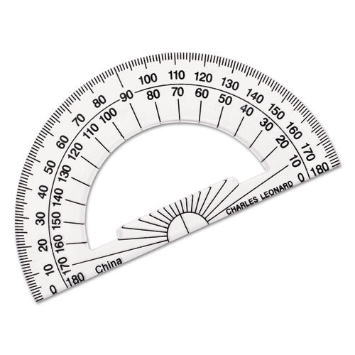 Open Center Protractor, Plastic, 4" Base, Clear, Dozen-(LEO77104)