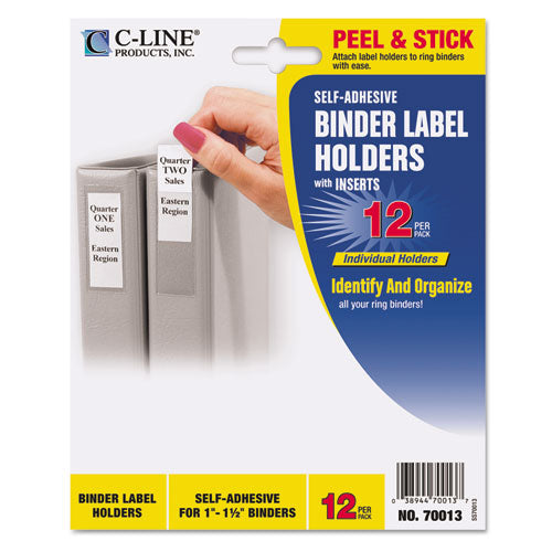 Self-Adhesive Ring Binder Label Holders, Top Load, 1 x 2,81, Clear, 12/Pack-(CLI70013)