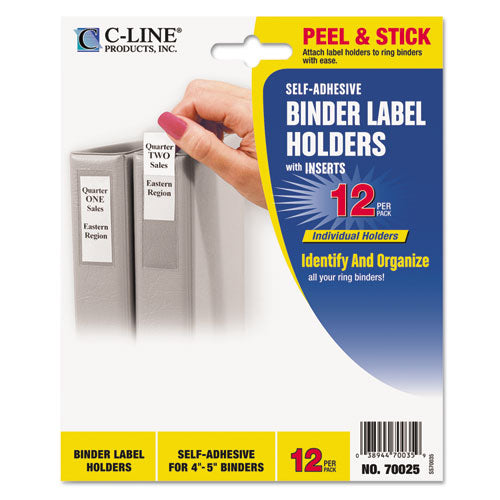 Self-Adhesive Ring Binder Label Holders, Top Load, 2.25 x 3.63, Clear, 12/Pack-(CLI70025)