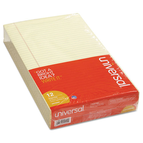 Glue Top Pads, Wide/Legal Rule, 50 Canary-Yellow 8.5 x 14 Sheets, Dozen-(UNV50000)