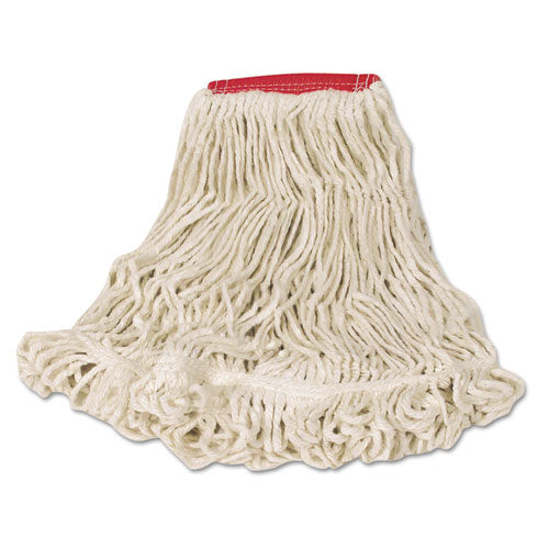 Super Stitch Looped-End Wet Mop Head, Cotton/Synthetic, Large Size, Red/White-(RCPD253WHI)