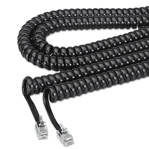 Coiled Phone Cord, Plug/Plug, 25 ft, Black-(SOF42261)