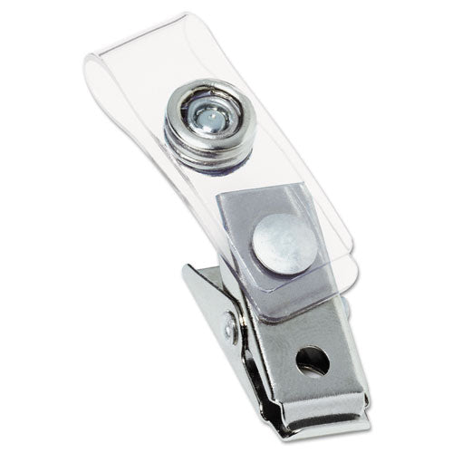 Badge Clips with Plastic Straps, 0.5" x 1.5", Clear/Silver, 100/Box-(GBC1122897)