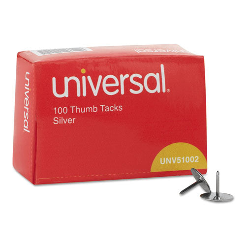 Thumb Tacks, Steel, Silver, 0.31", 100/Box-(UNV51002)