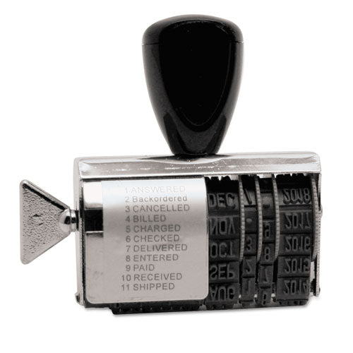 Rubber 11-Message Dial-A-Phrase Date Stamp, Conventional, 2" x 0.38"-(USST2754)