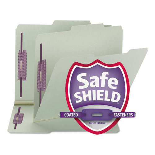 Recycled Pressboard Folders, Two SafeSHIELD Coated Fasteners, 2/5-Cut: R of C, 1" Expansion, Letter Size, Gray-Green, 25/Box-(SMD14980)