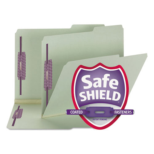 Recycled Pressboard Folders, Two SafeSHIELD Coated Fasteners, 2/5-Cut: Right, 2" Expansion, Letter Size, Gray-Green, 25/Box-(SMD14920)