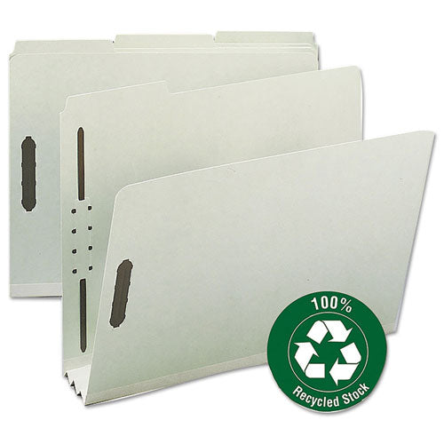 Recycled Pressboard Fastener Folders, 3" Expansion, 2 Fasteners, Letter Size, Gray-Green Exterior, 25/Box-(SMD15005)