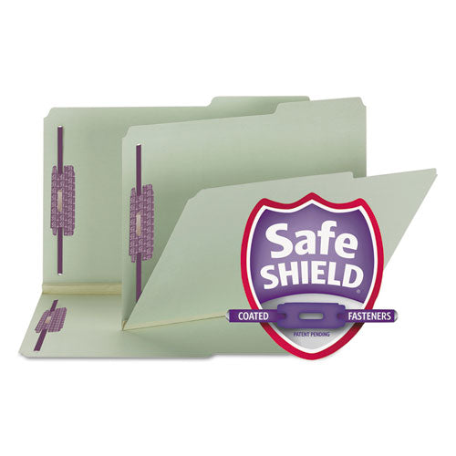 Recycled Pressboard Folders, Two SafeSHIELD Coated Fasteners, 2/5-Cut: Right, 2" Expansion, Legal Size, Gray-Green, 25/Box-(SMD19920)