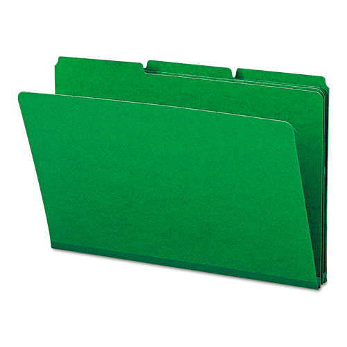 Expanding Recycled Heavy Pressboard Folders, 1/3-Cut Tabs: Assorted, Legal Size, 1" Expansion, Green, 25/Box-(SMD22546)