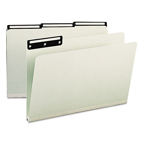 Recycled Heavy Pressboard File Folders with Insertable 1/3-Cut Metal Tabs, Legal Size, 1" Expansion, Gray-Green, 25/Box-(SMD18430)