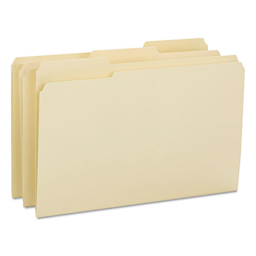 Reinforced Tab Manila File Folders, 1/3-Cut Tabs: Assorted, Legal Size, 0.75" Expansion, 14-pt Manila, 100/Box-(SMD15434)