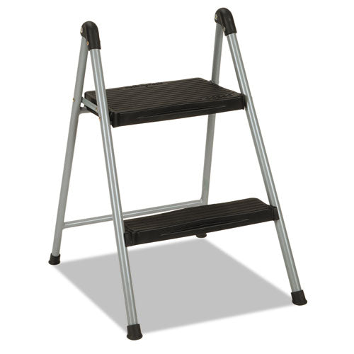 Folding Step Stool, 2-Step, 200 lb Capacity, 16.9" Working Height, Platinum/Black-(CSC11024PBL1E)