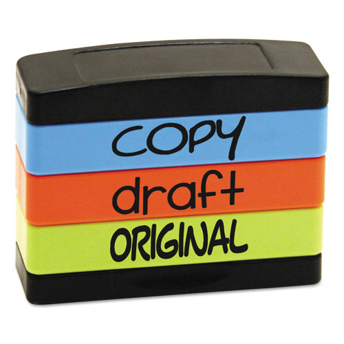 Interlocking Stack Stamp, COPY, DRAFT, ORIGINAL, 1.81" x 0.63", Assorted Fluorescent Ink-(USS8801)