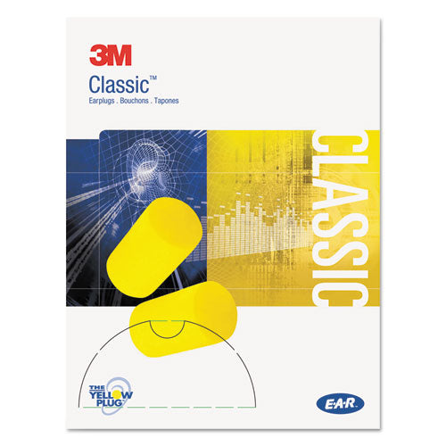 E-A-R Classic Small Earplugs in Pillow Paks, Cordless, PVC Foam, Yellow, 200 Pairs/Box-(MMM3101103)