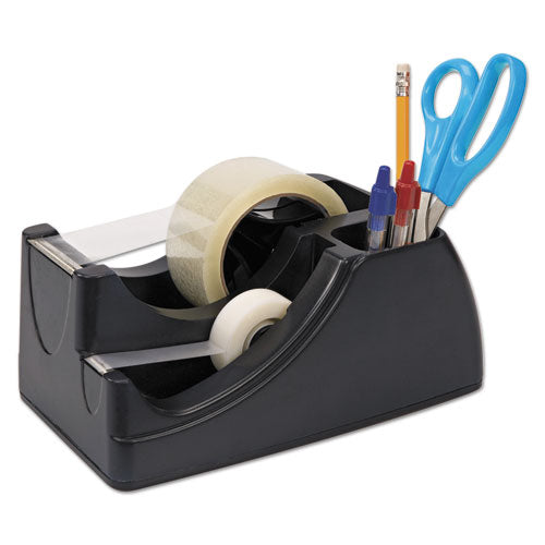 Recycled 2-in-1 Heavy Duty Tape Dispenser, 1" and 3" Cores, Plastic, Black-(OIC96690)