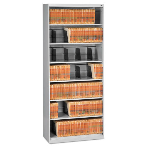 Fixed Shelf Open-Format Lateral File for End-Tab Folders, 7 Legal/Letter File Shelves, Light Gray, 36" x 16.5" x 87"-(TNNFS370LGY)